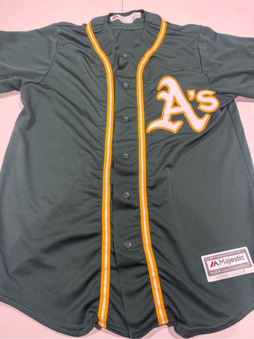 Majestic Green and Yellow Oakland A's Baseball Jersey